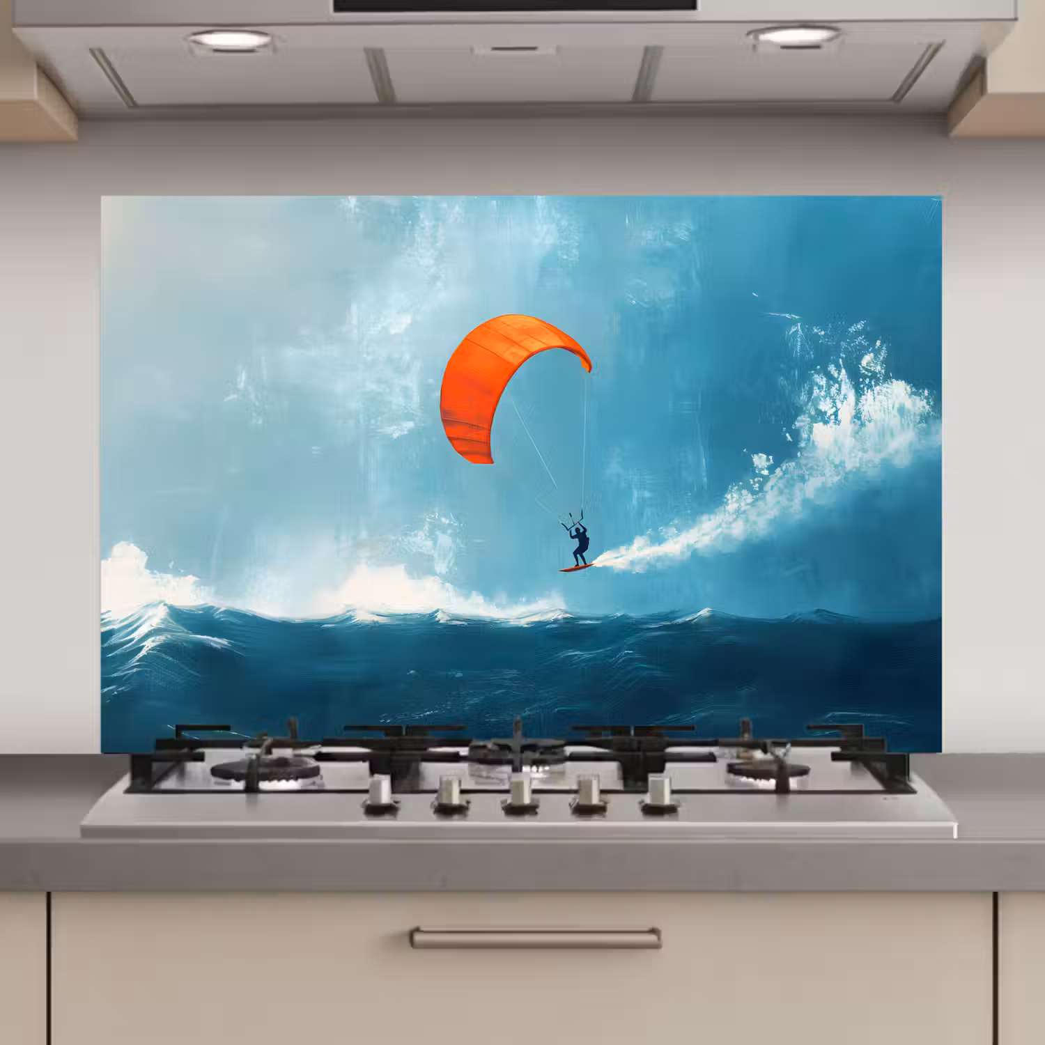 Kitesurfer - Oranje - Zee - Lucht keuken achterwand spatscherm klein -3d_website