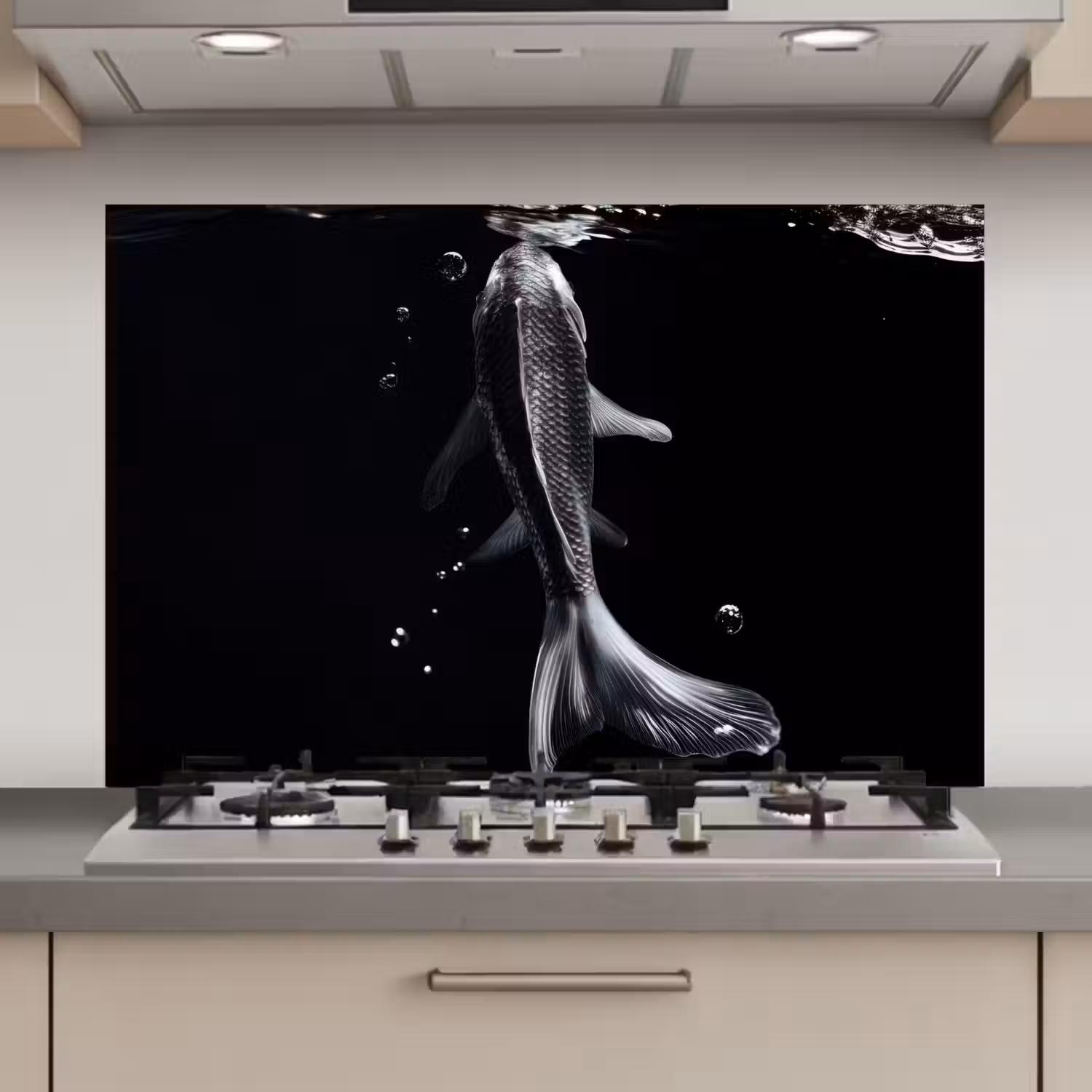 Koi - Vissen - Water - Zwart keuken achterwand spatscherm klein -3d_website