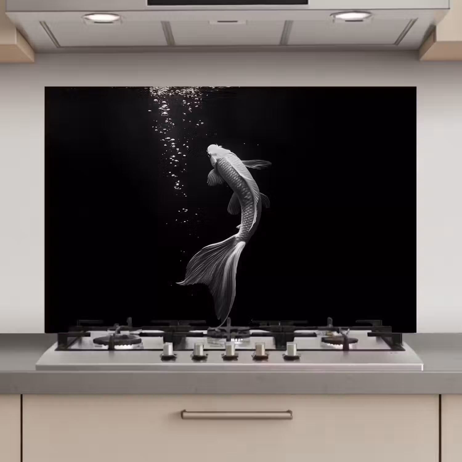 Koi - Vis - Wit - Zwart keuken achterwand spatscherm klein -3d_website