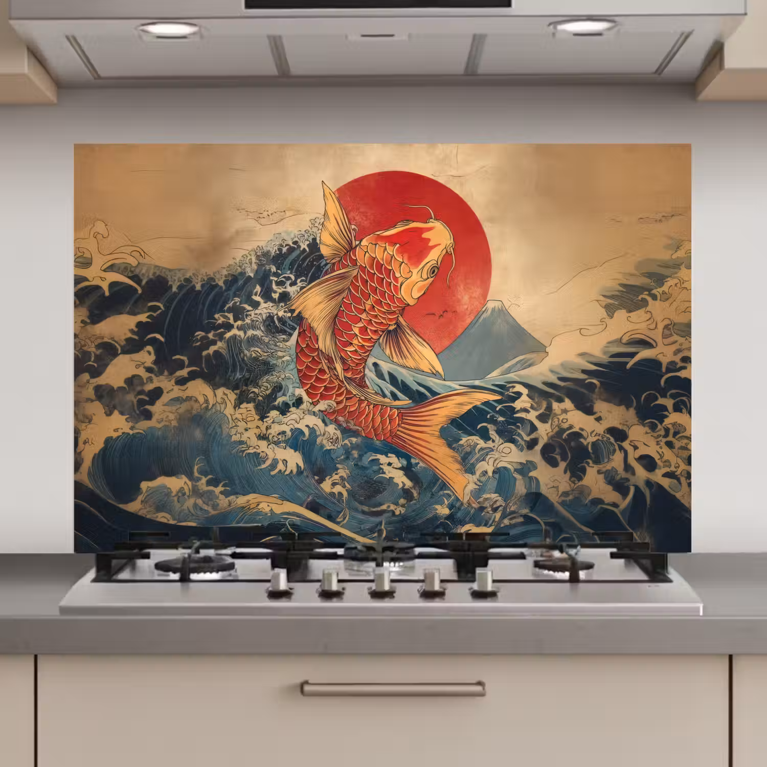 Koi - Zee - Golven - Zon keuken achterwand spatscherm klein -3d_website