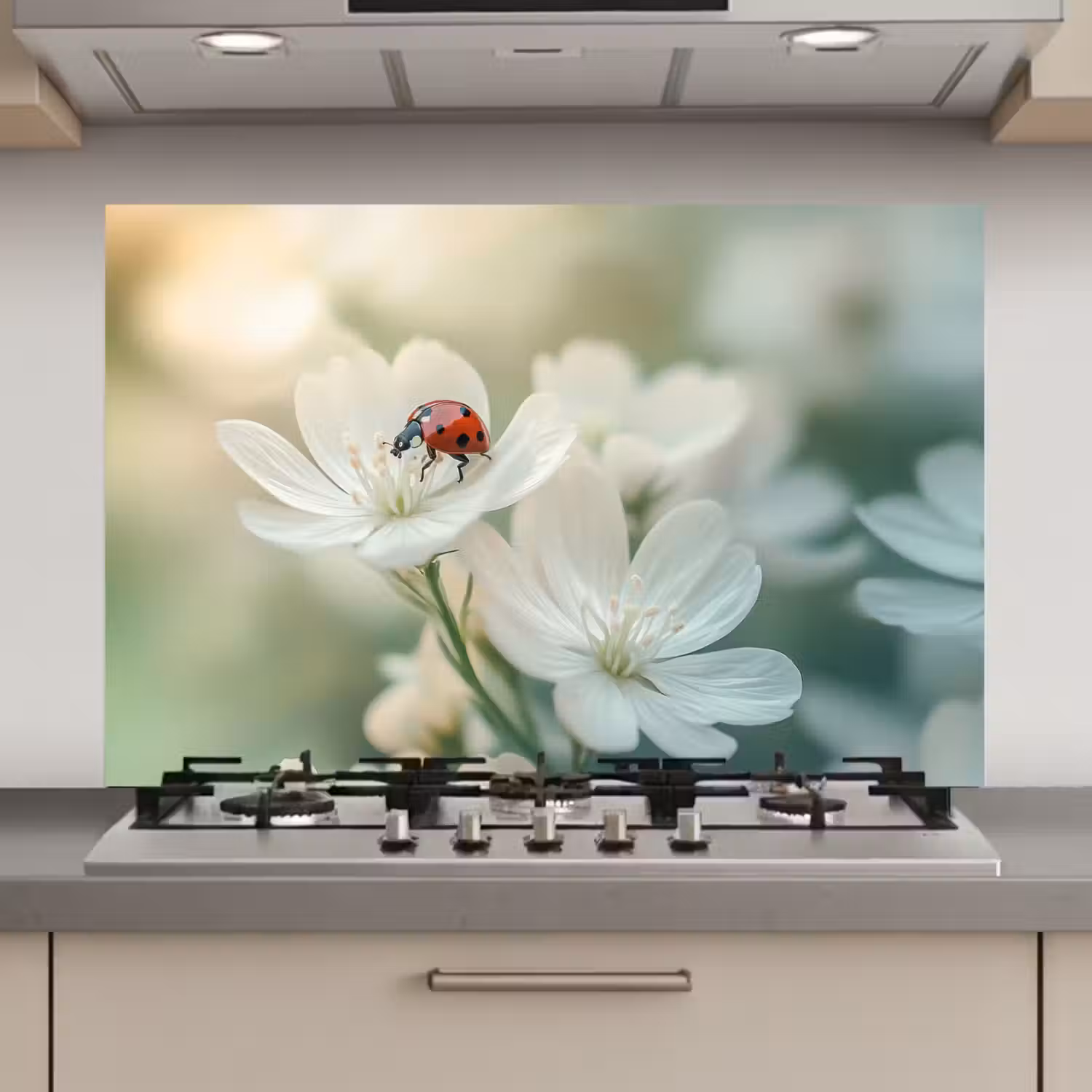 Lieveheersbeestje - Bloemen - Wit keuken achterwand spatscherm klein -3d_website