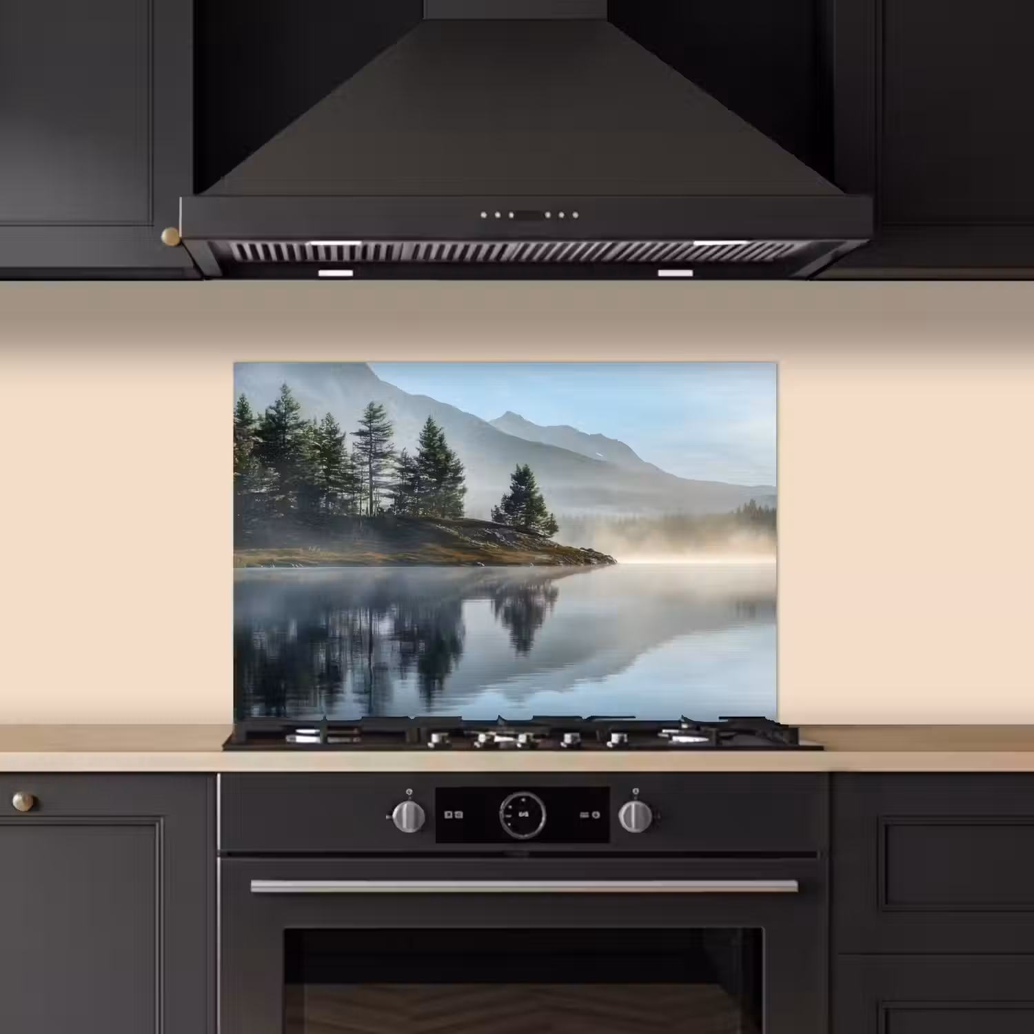 Meer - Mist - Bergen - Landschap keuken achterwand spatscherm klein -sfeer1