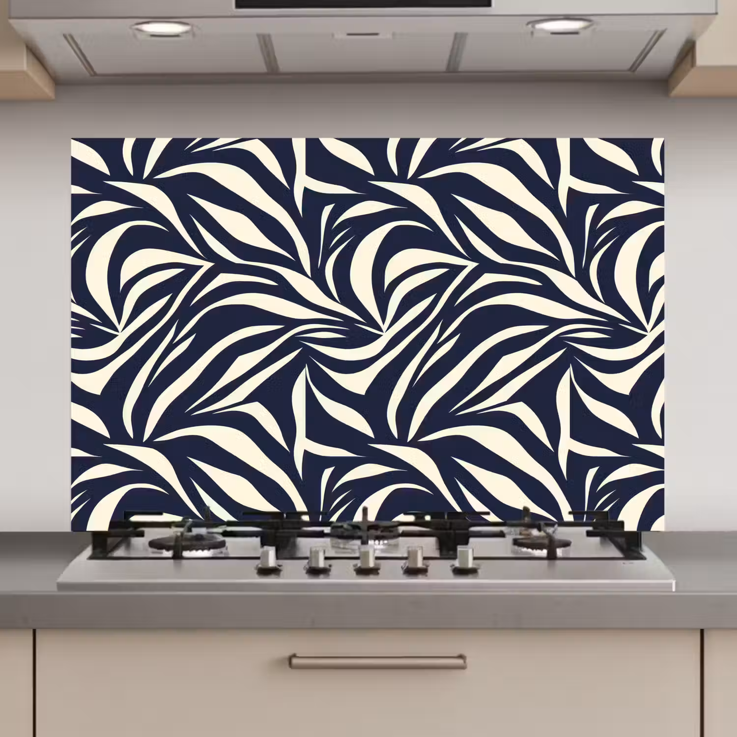 Bladvormen - Blauw - Patroon - Wit keuken achterwand spatscherm klein 900 -3d_website