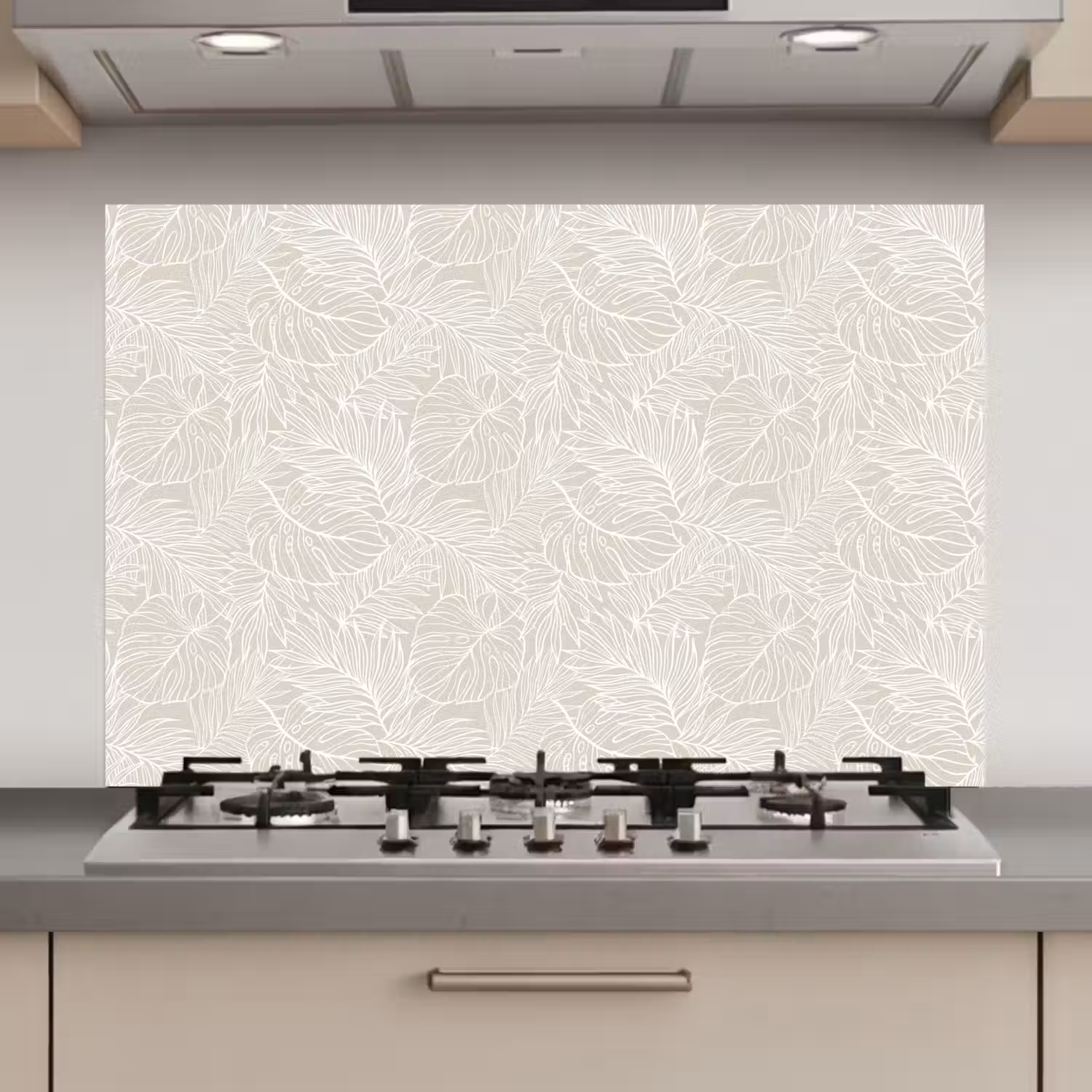 Bladeren - Beige - Monstera - Palm keuken achterwand spatscherm klein -3d_website
