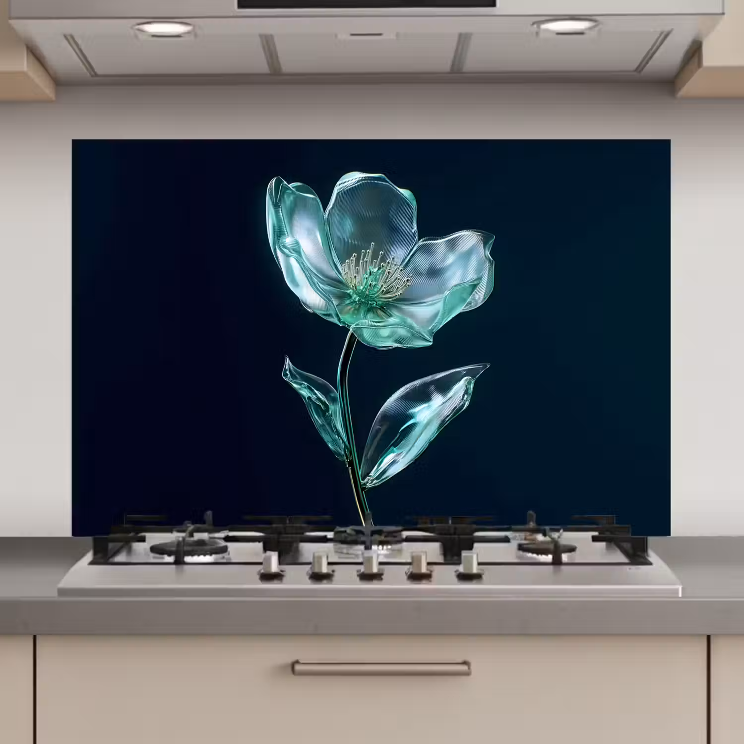 Bladeren - Bloem - Glazen - Donkerblauw keuken achterwand spatscherm klein -3d_website