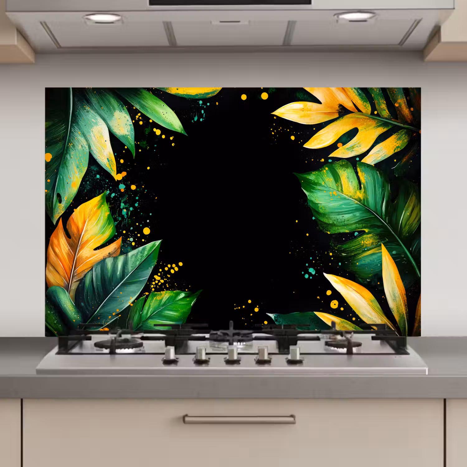 Bladeren - Groen - Geel - Verf - Jungle keuken achterwand spatscherm klein -3d_website