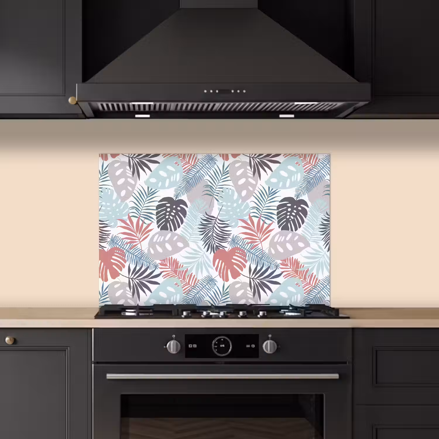 Bladeren - Jungle - Pastel - Tropisch keuken achterwand spatscherm klein -sfeer1