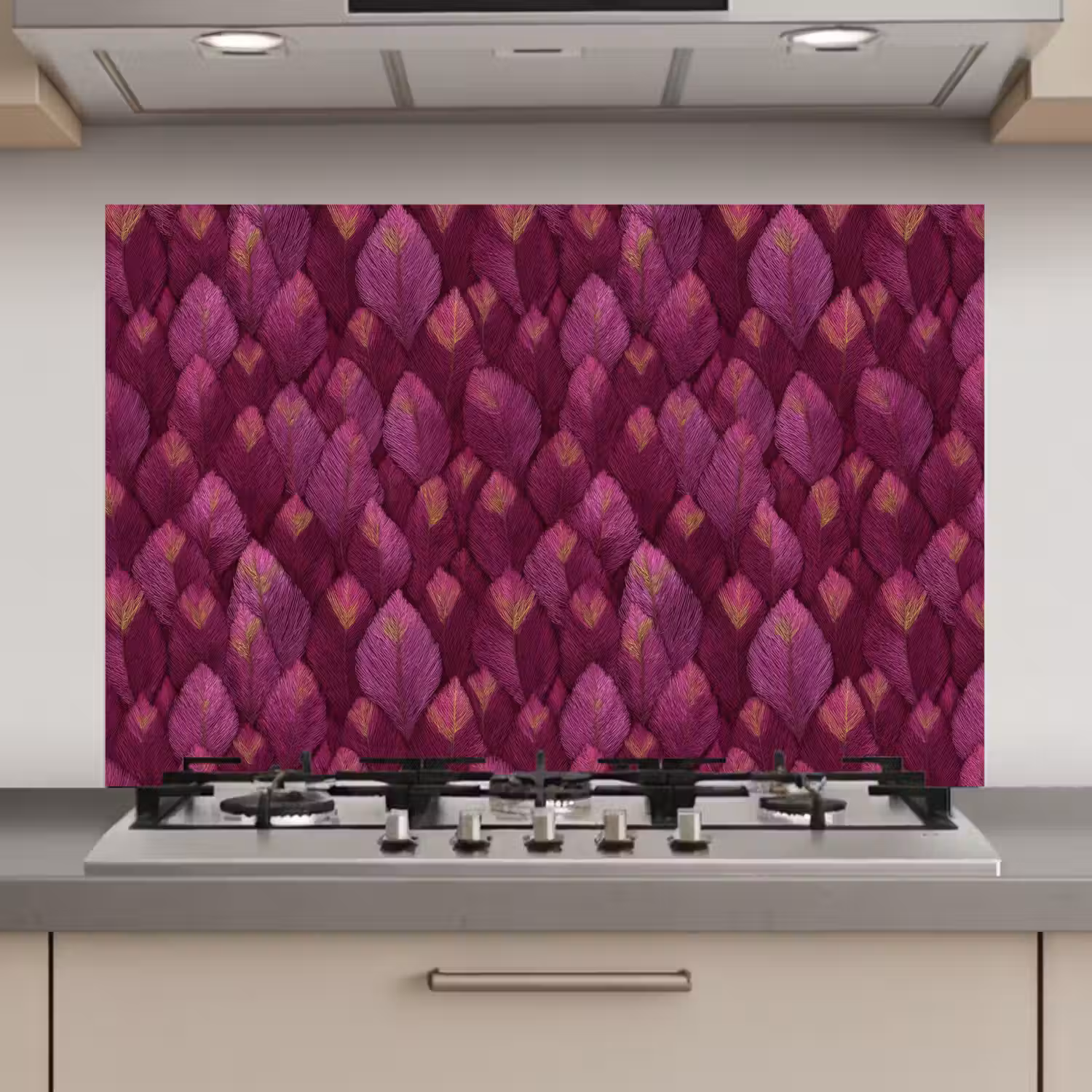 Bladeren - Patroon - Burgundy keuken achterwand spatscherm klein 900 -3d_website