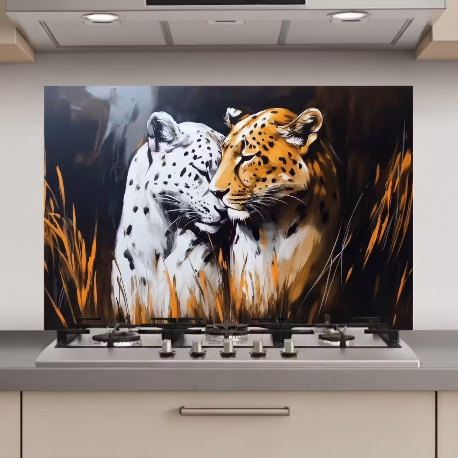 Luipaard - Oranje - Wit - Gras keuken achterwand spatscherm klein -3d_website