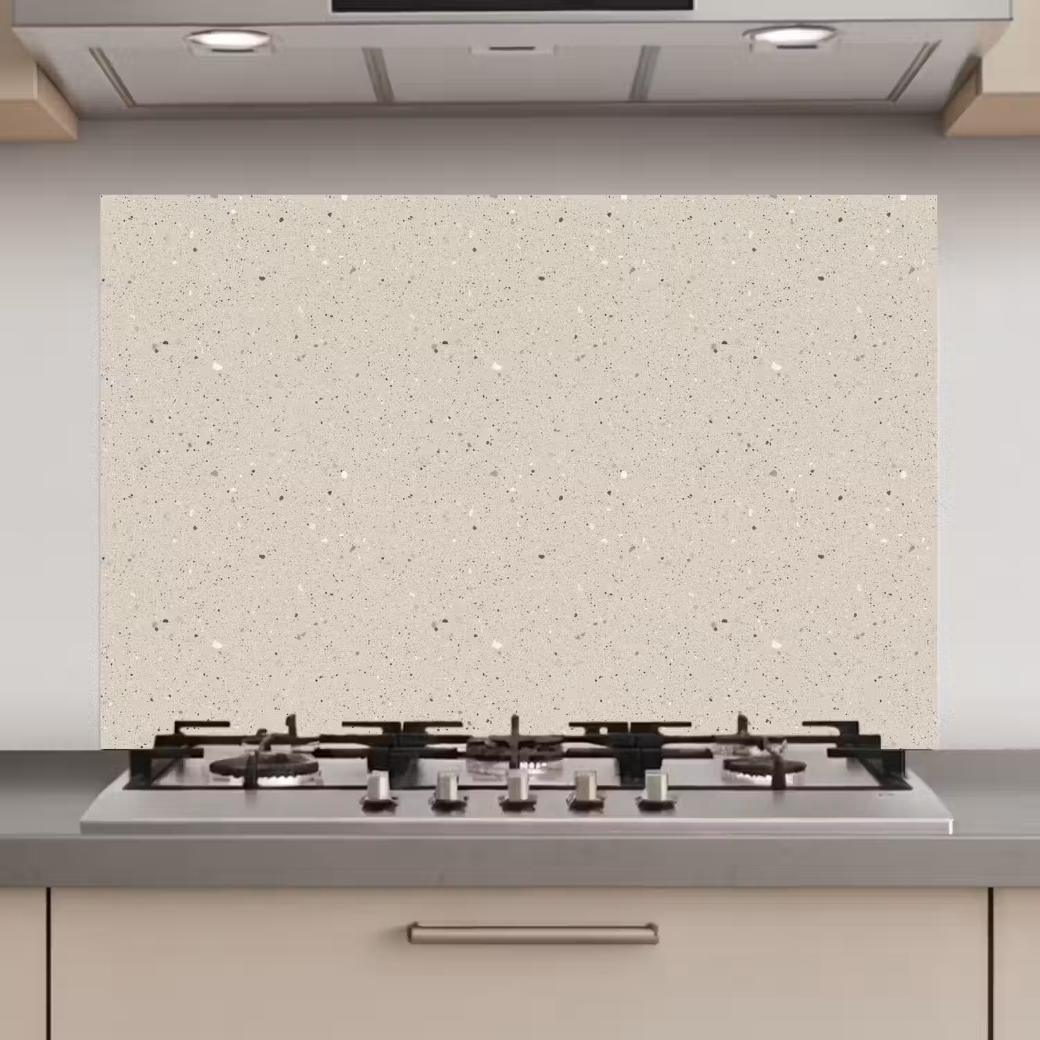 Lichtbeige - Terrazzo - Grijs keuken achterwand spatscherm klein 900 -3d_website