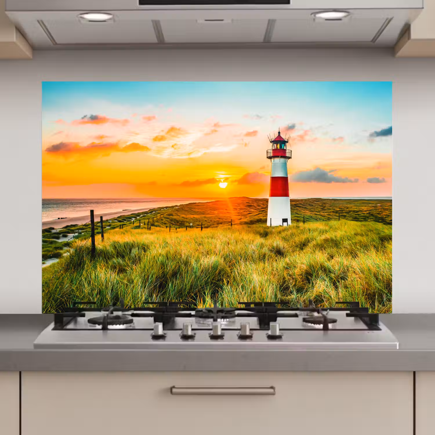 Vuurtoren - Natuur - Zon - Landschap - Gras - Strand - Zee keuken achterwand spatscherm klein -3d_website