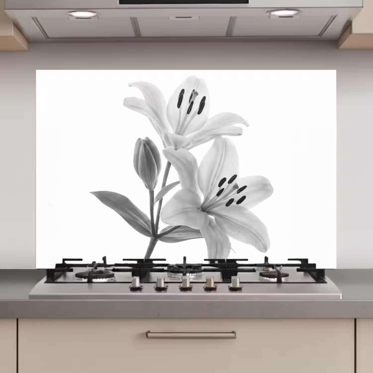 Lelies - Elegant - Zwart - Wit keuken achterwand spatscherm klein -3d_website