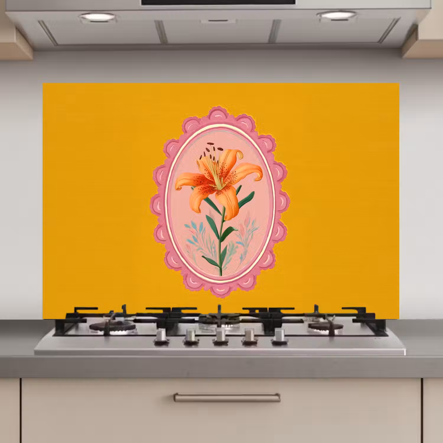 Lelie - Oranje - Lijst - Ovaal keuken achterwand spatscherm klein -3d_website