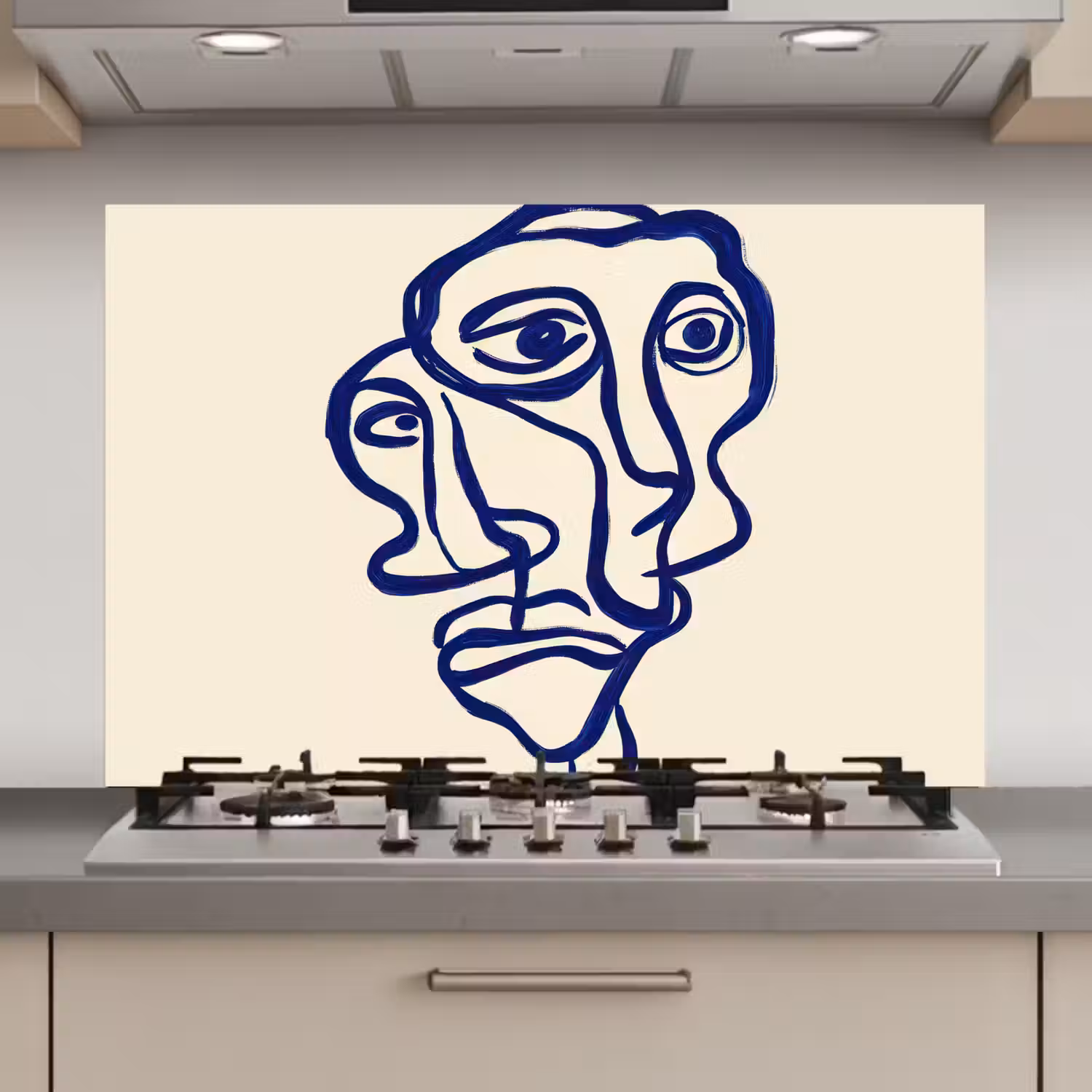 Lijntekening - Overlappende gezichten - Donkerblauw keuken achterwand spatscherm klein -3d_website