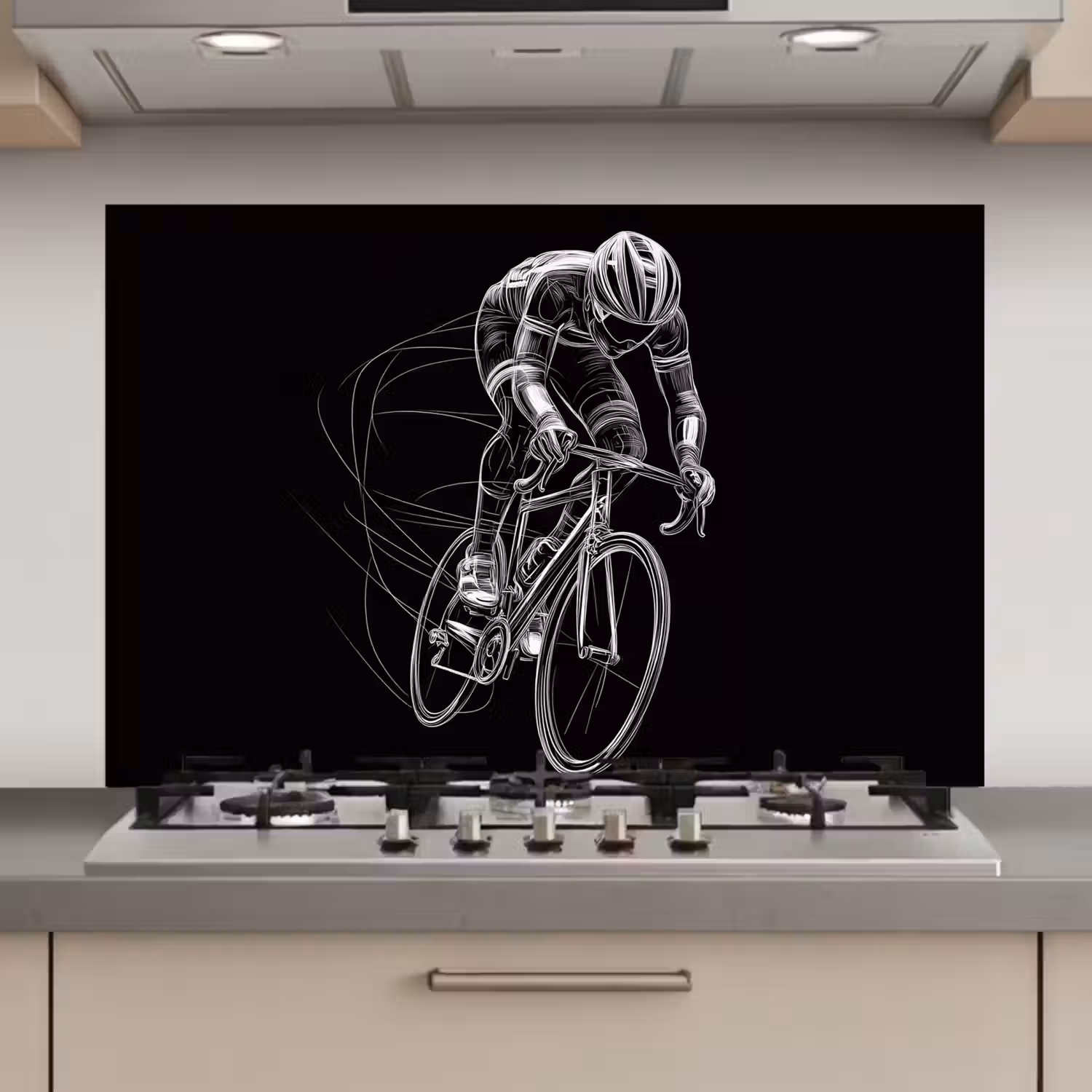 Lijntekening - Wit - Wielrennen - Snelheid keuken achterwand spatscherm klein -3d_website