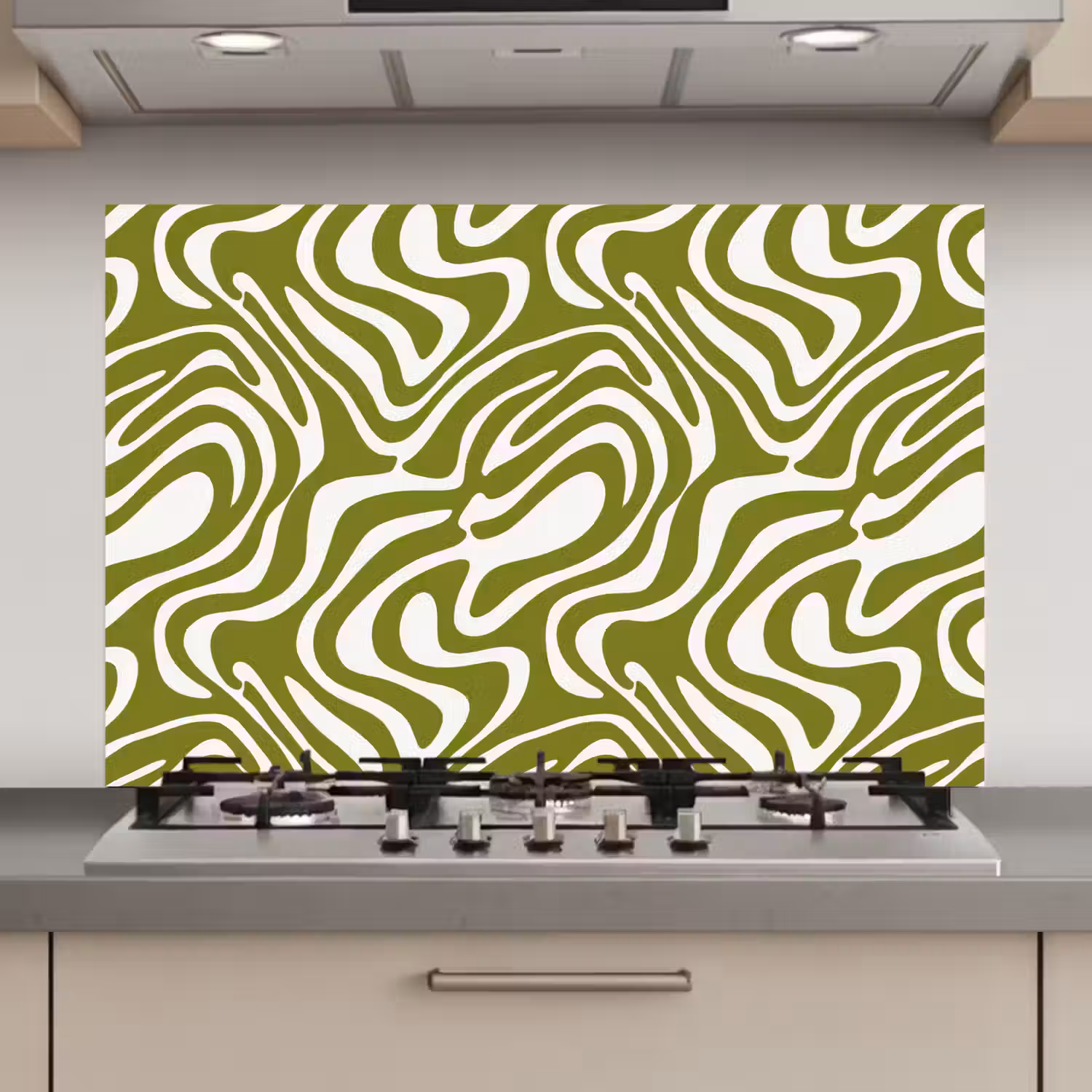 Lijnpatroon - Groen - Organisch keuken achterwand spatscherm klein 900 -3d_website