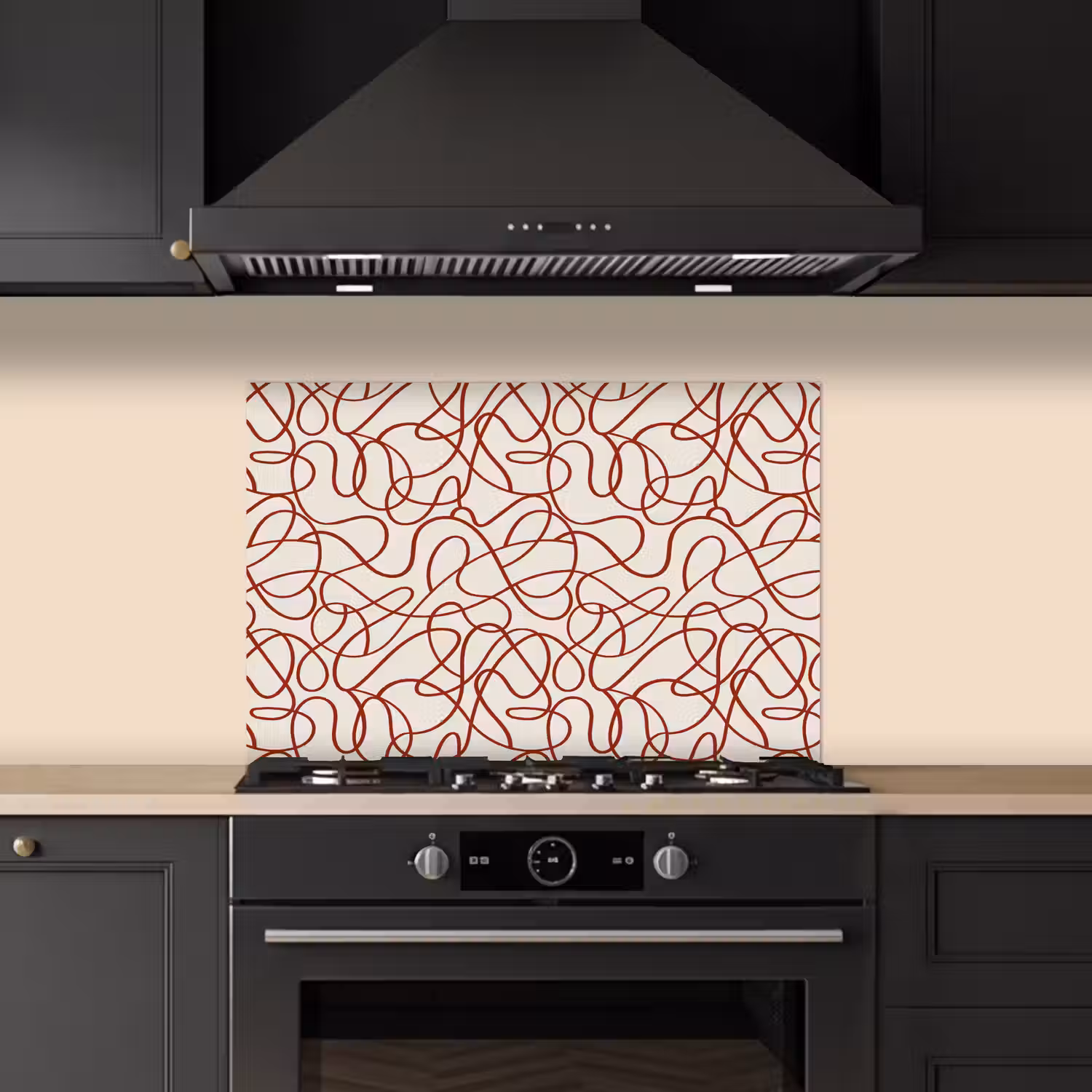 Lijnen - Abstract - Rood - Beige keuken achterwand spatscherm klein 900 -sfeer1