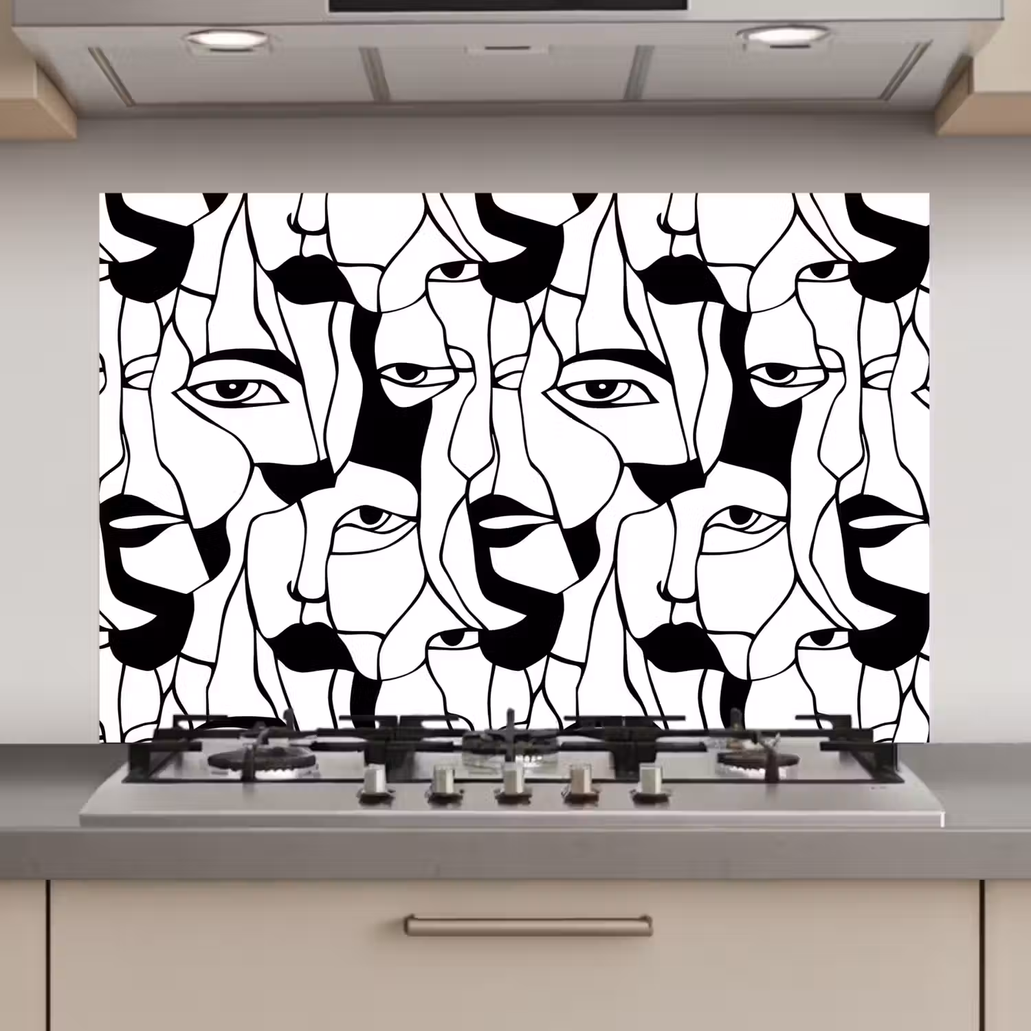 Lijnen - Gezichten - Zwart - Wit keuken achterwand spatscherm klein 900 -3d_website