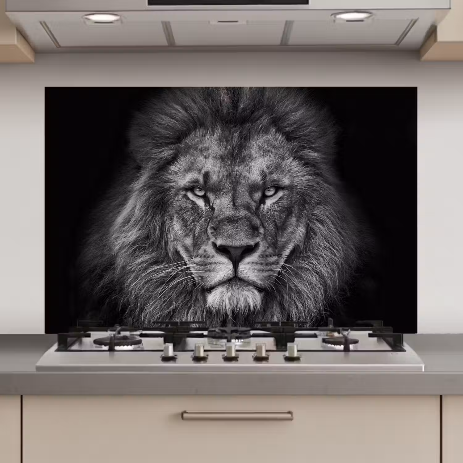 Leeuw - Dieren - Zwart - Wit keuken achterwand spatscherm klein -3d_website