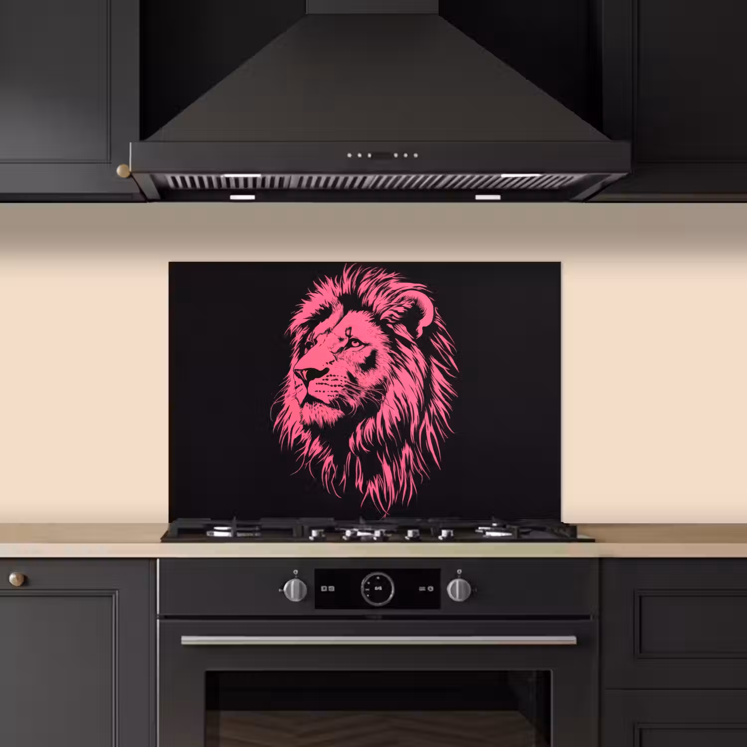 Leeuw - Zwart - Roze - Neon keuken achterwand spatscherm klein -sfeer1
