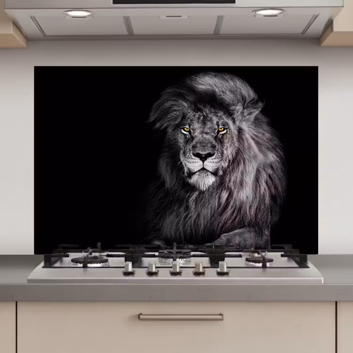 Leeuw - Ogen - Oranje - Zwart wit - Dieren - Portret keuken achterwand spatscherm klein -3d_website
