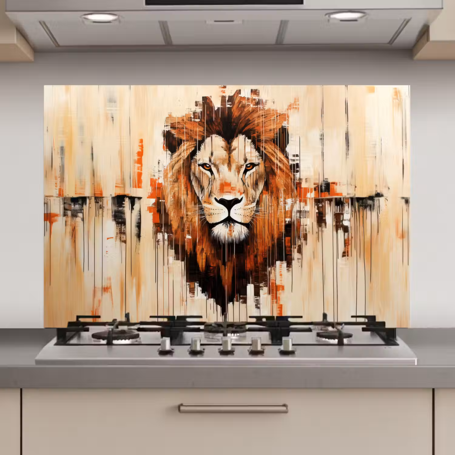 Leeuwenkop - Lijnen - Crème keuken achterwand spatscherm klein -3d_website