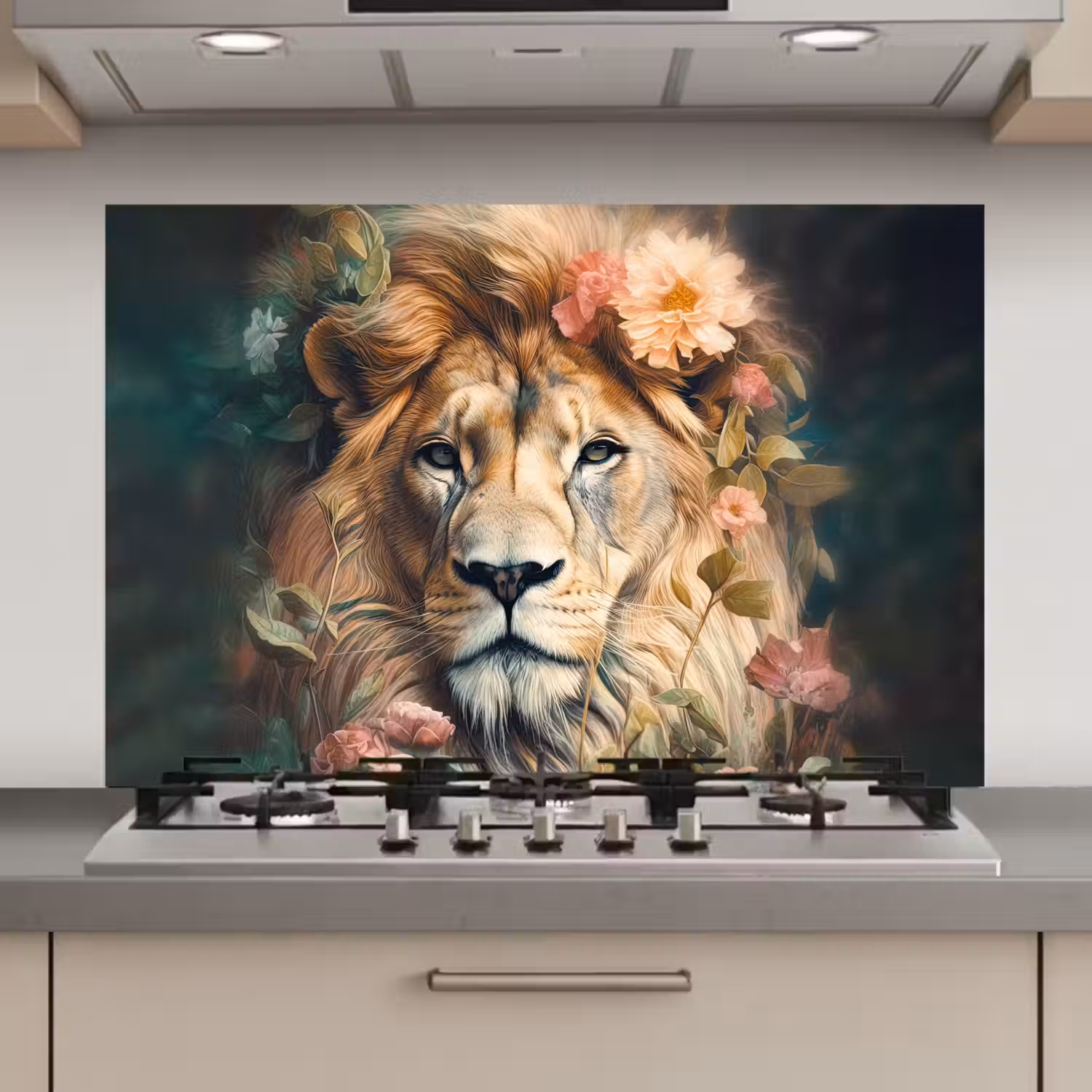 Leeuw - Leeuwenkop - Wilde dieren - Bloemen keuken achterwand spatscherm klein -3d_website