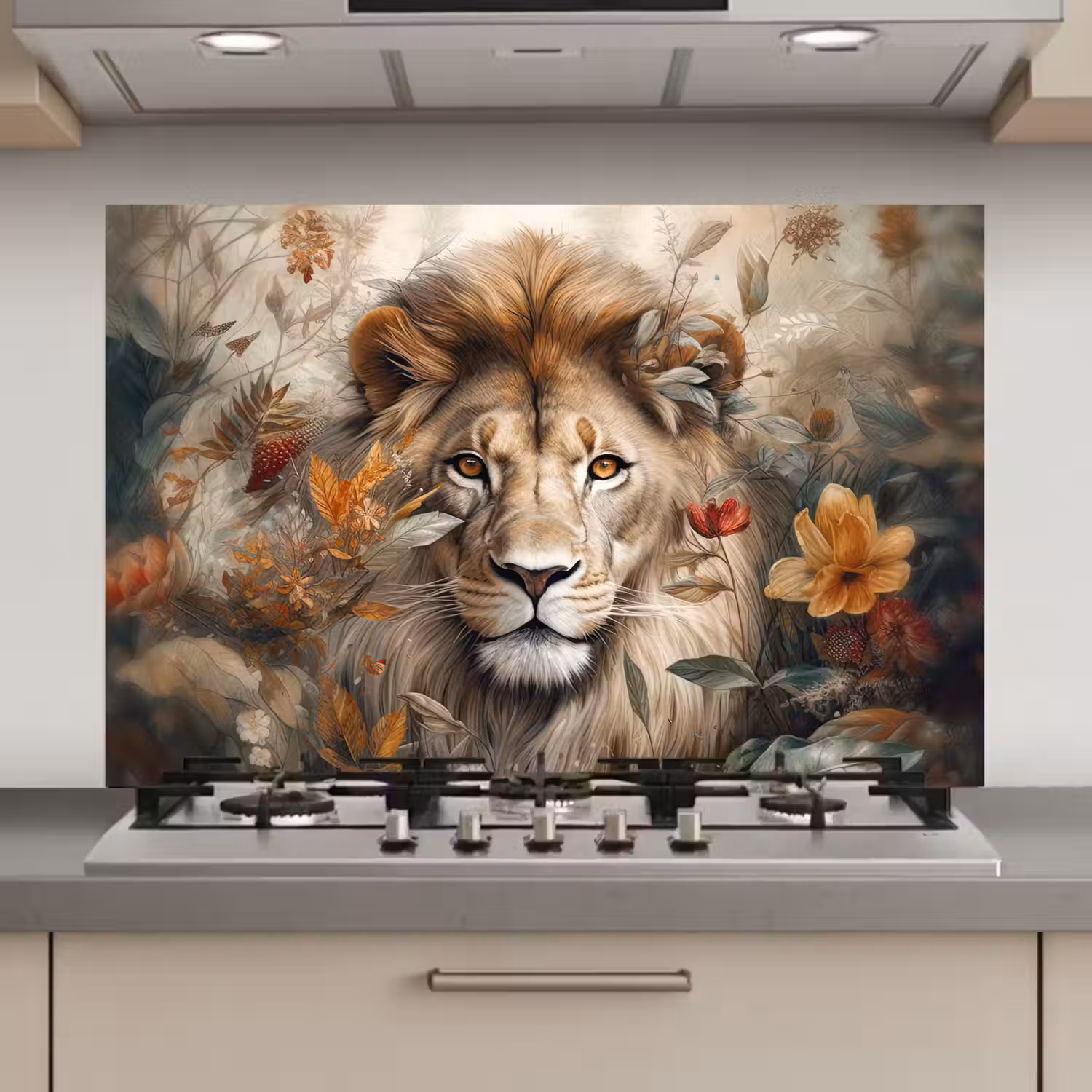 Leeuw - Wilde dieren - Planten - Natuur - Bloemen keuken achterwand spatscherm klein -3d_website