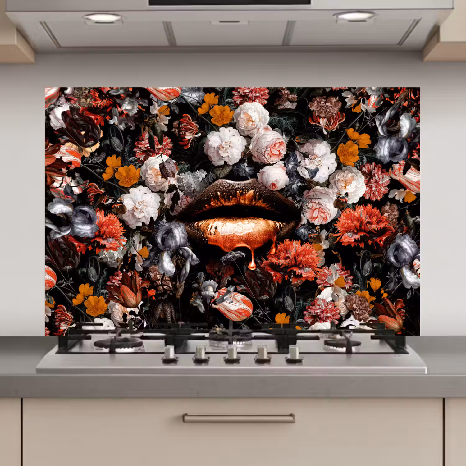 Lippen - Bloemen - Verf - Oranje - Kunst - Abstract - Oude meesters keuken achterwand spatscherm klein -3d_website