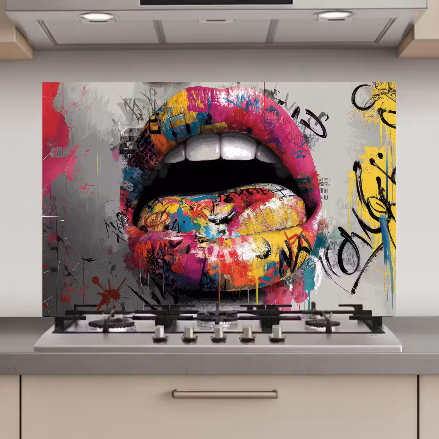 Lippen - Graffiti - Expressief keuken achterwand spatscherm klein -3d_website