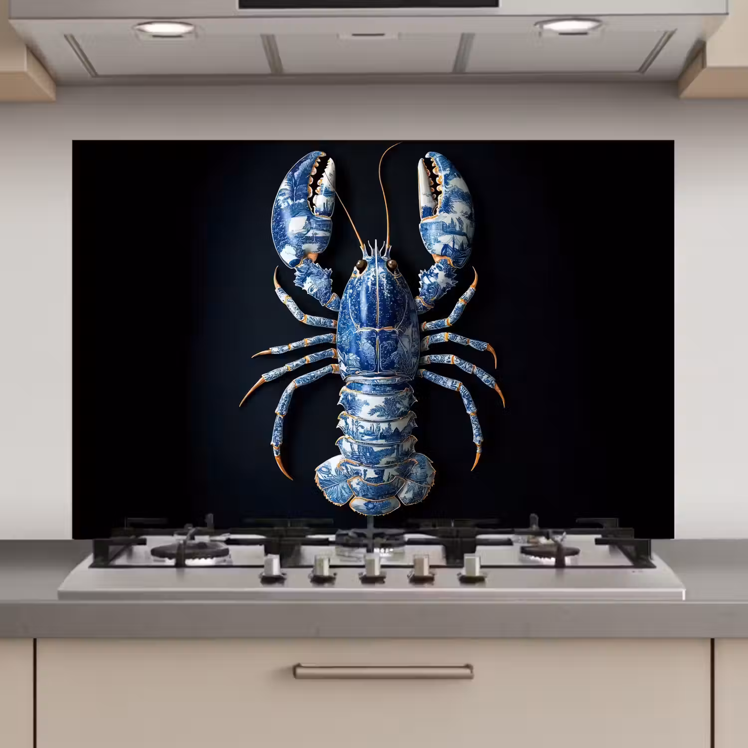 Kreeft - Delftsblauw - Schild - Stoer keuken achterwand spatscherm klein -3d_website