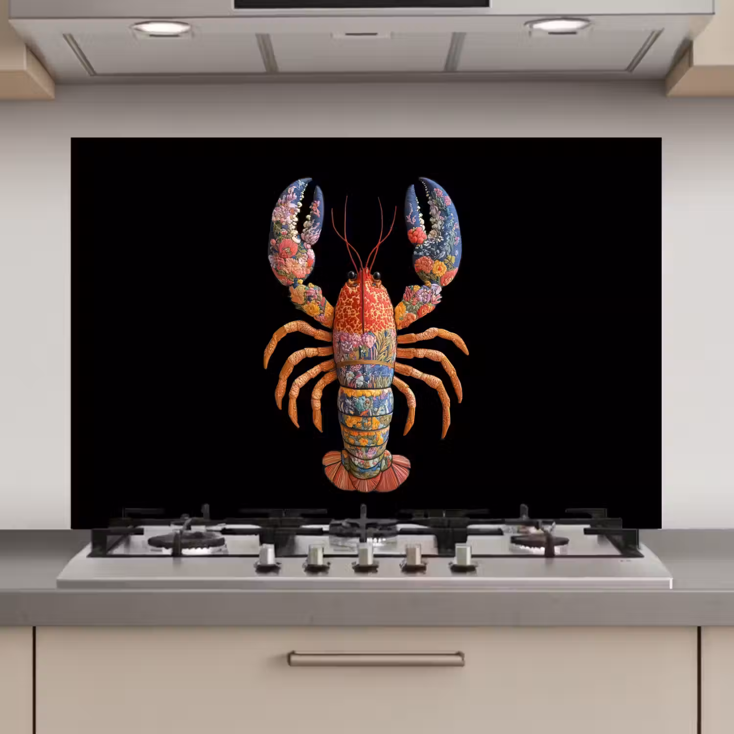 Kreeft - Borduur - Kleurrijk - Bloemen keuken achterwand spatscherm klein -3d_website