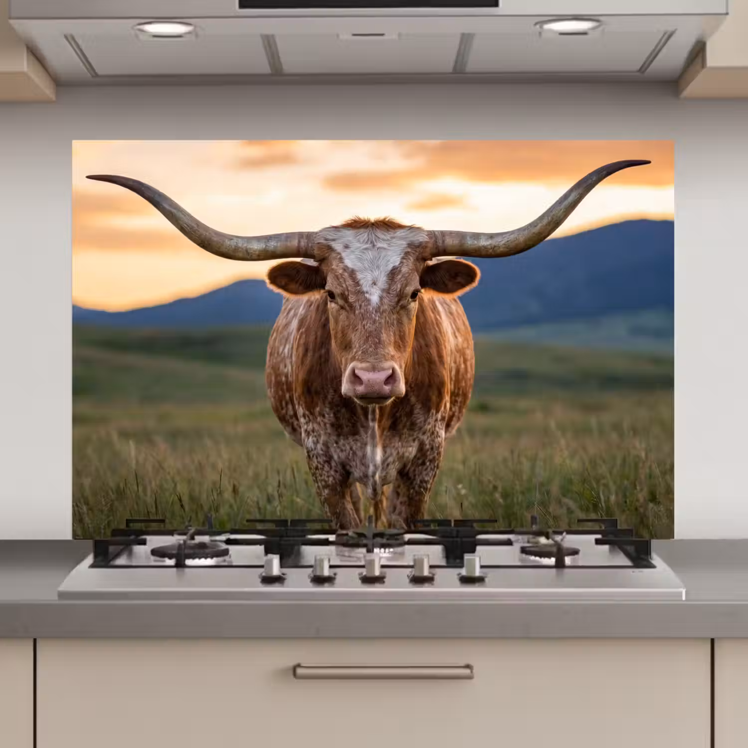 Longhorn - Landschap - Zonsondergang keuken achterwand spatscherm klein -3d_website