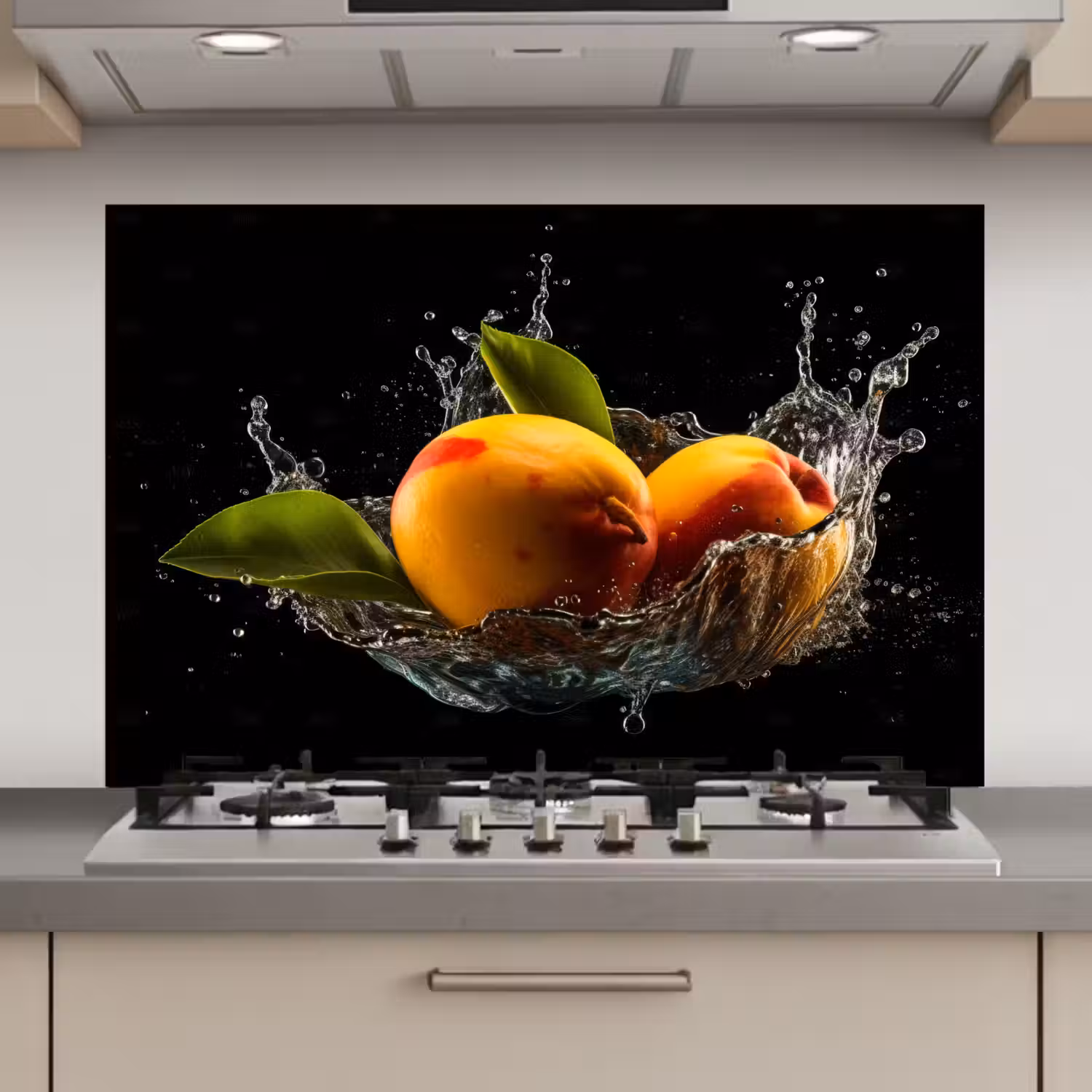Mango - Fruit - Water - Zwart - Bladeren keuken achterwand spatscherm klein -3d_website