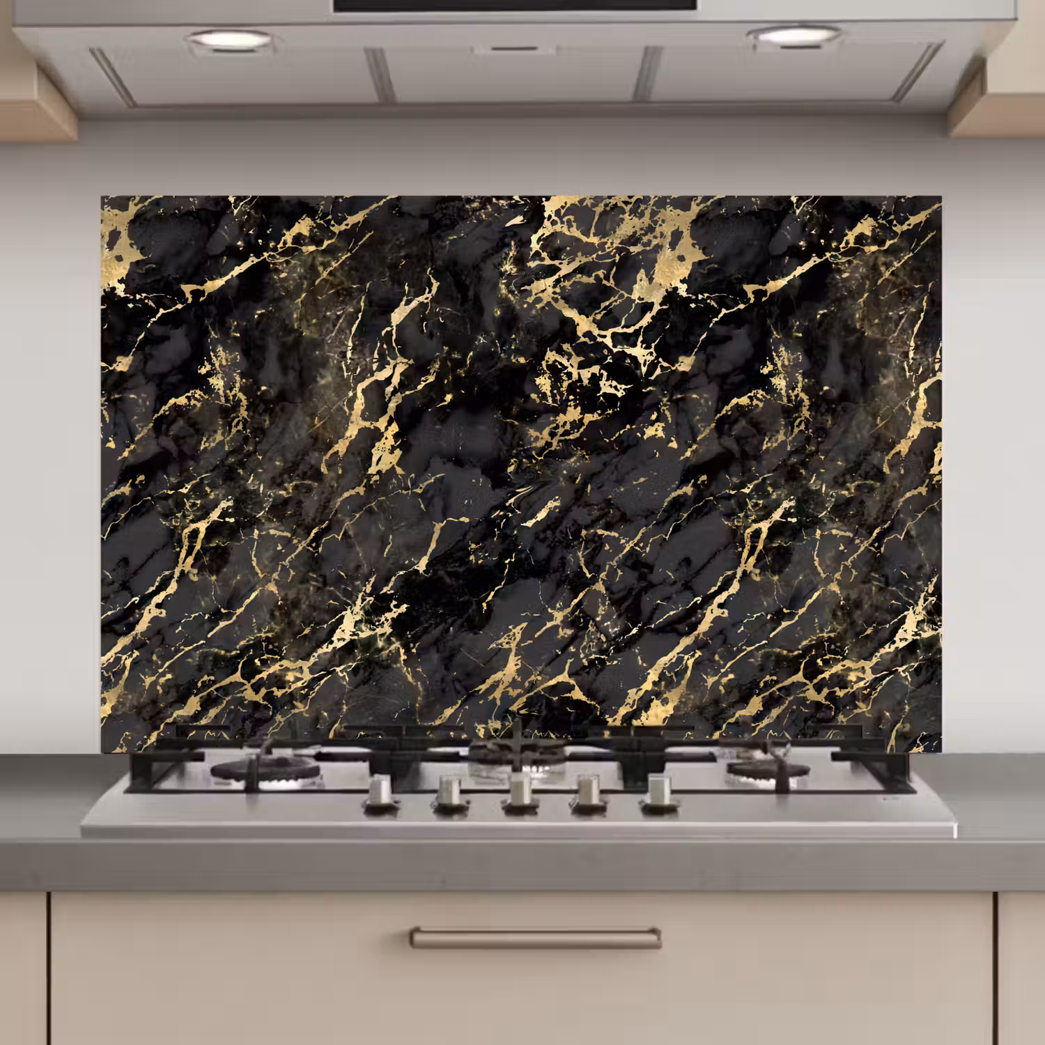 Marmer - Zwart - Goudstructuur keuken achterwand spatscherm klein 900 -3d_website