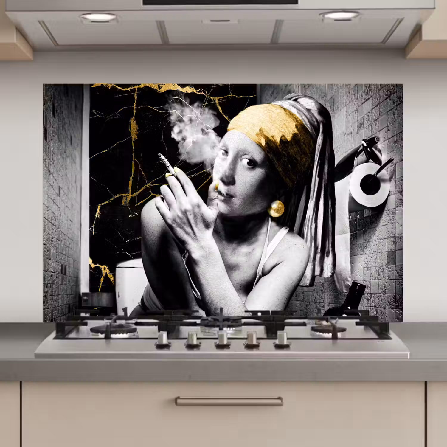 Marmerlook - Meisje met de parel - Sigaretten - Toilet - Goud - Kunst - Oude meesters keuken achterwand spatscherm klein -3d_website