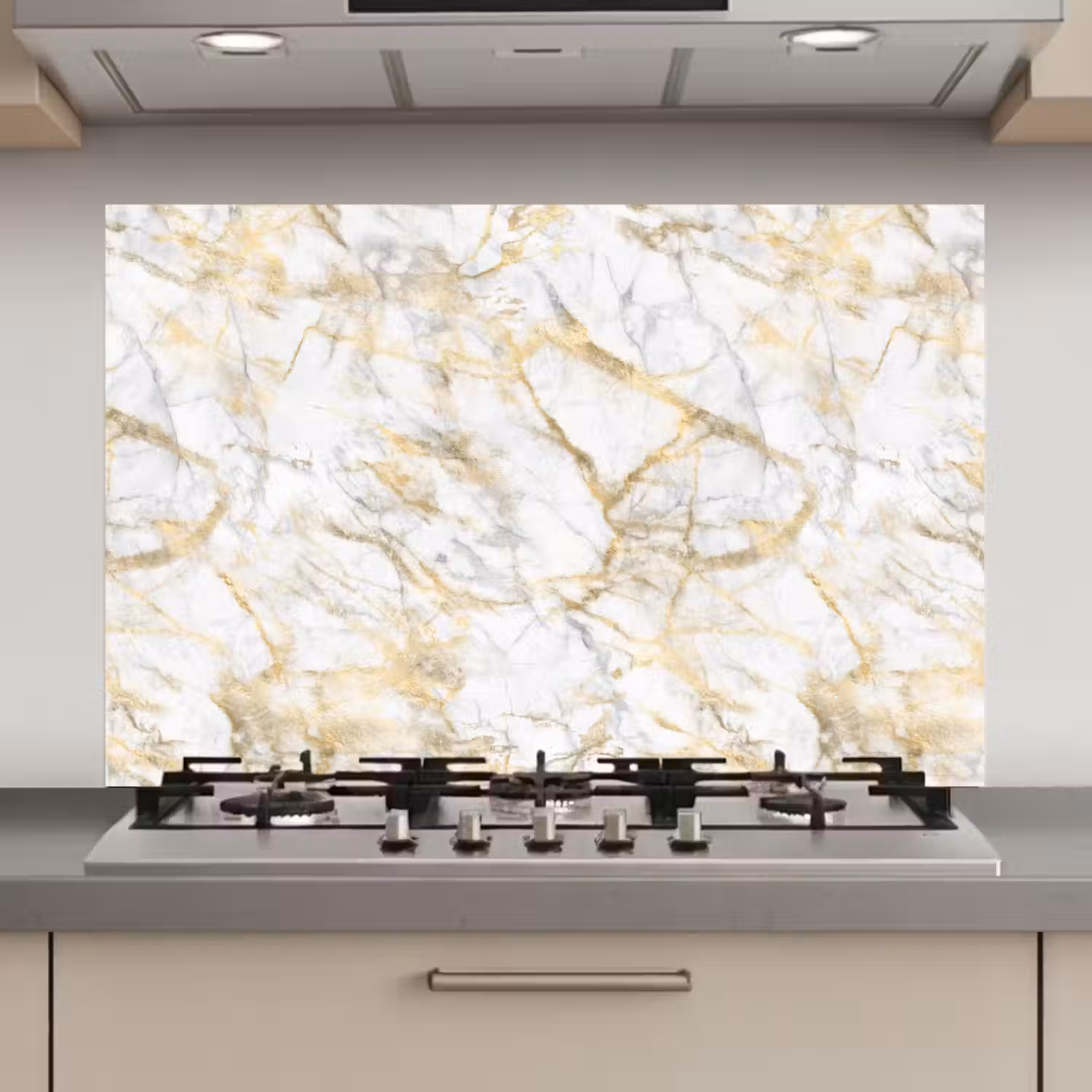 Marmer - Wit - Expressief - Goudaccenten keuken achterwand spatscherm klein 900 -3d_website