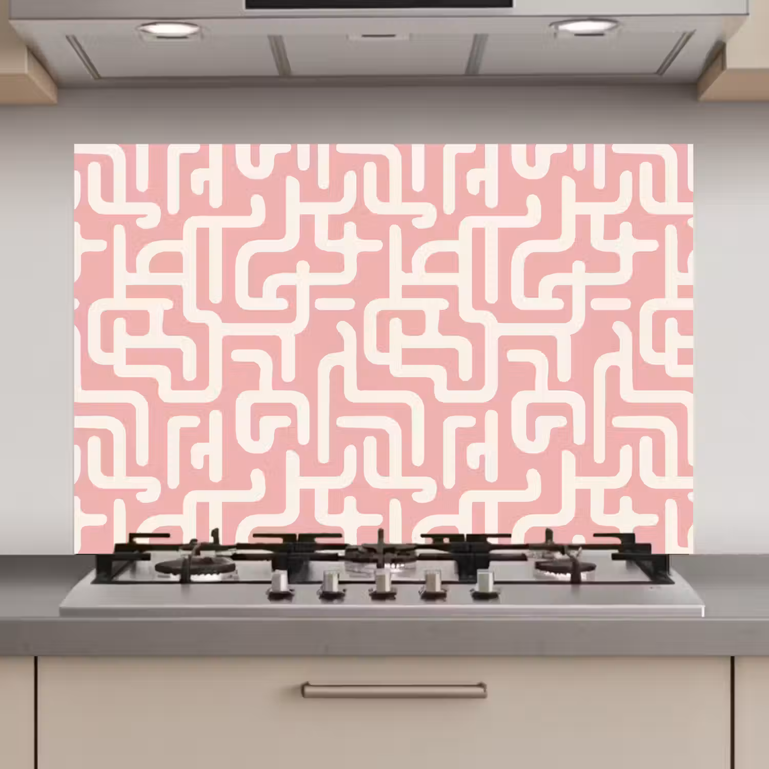 Doolhofpatroon - Roze - Wit - Abstract keuken achterwand spatscherm klein 900 -3d_website
