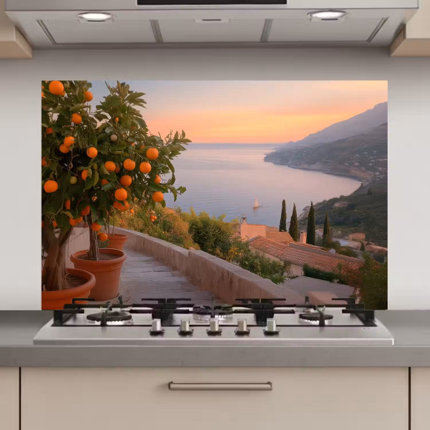 Middelandse zee - Sinaasappel - Heuvels - Zee keuken achterwand spatscherm klein -3d_website
