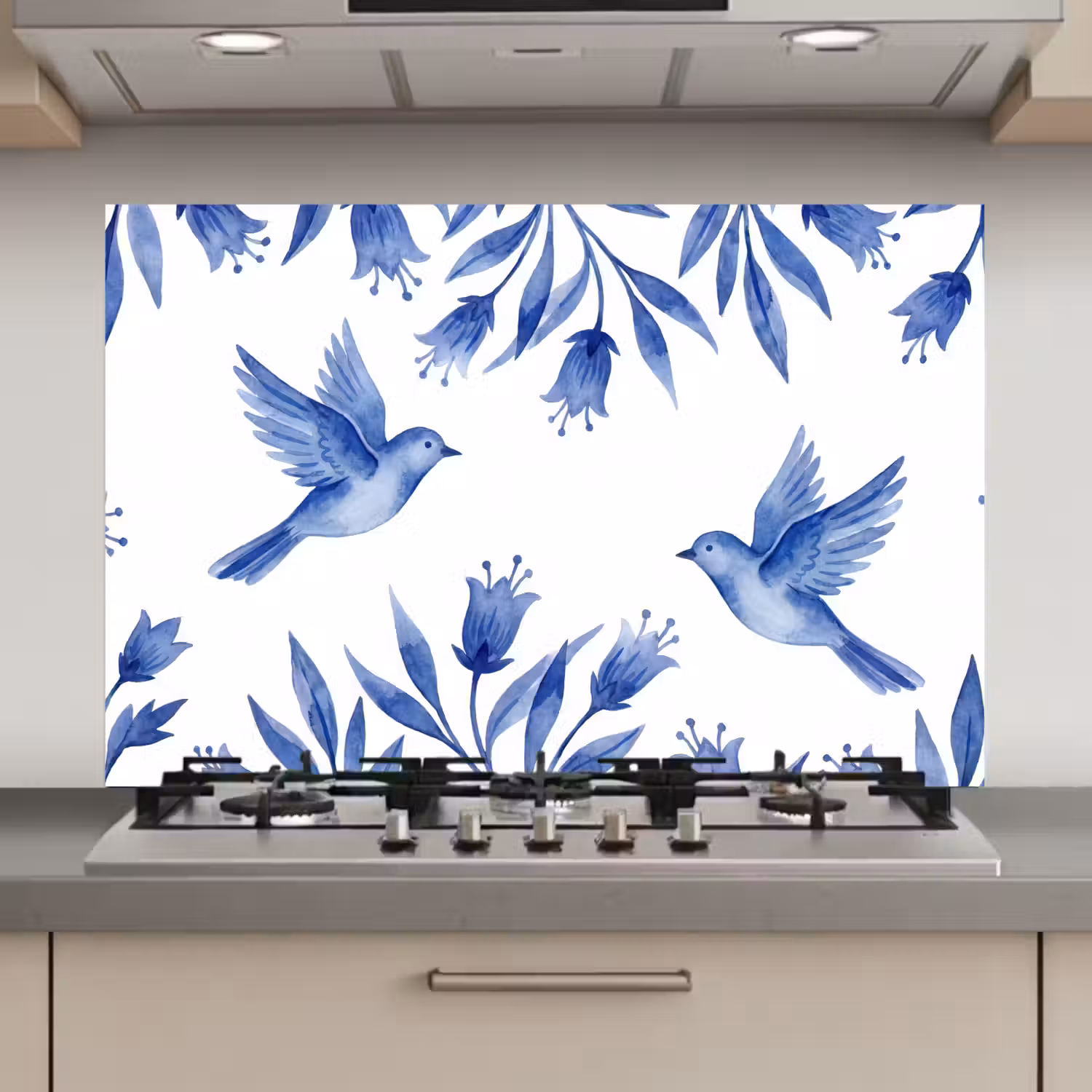 Modern - Vogels - Delfts - Blauw keuken achterwand spatscherm klein -3d_website