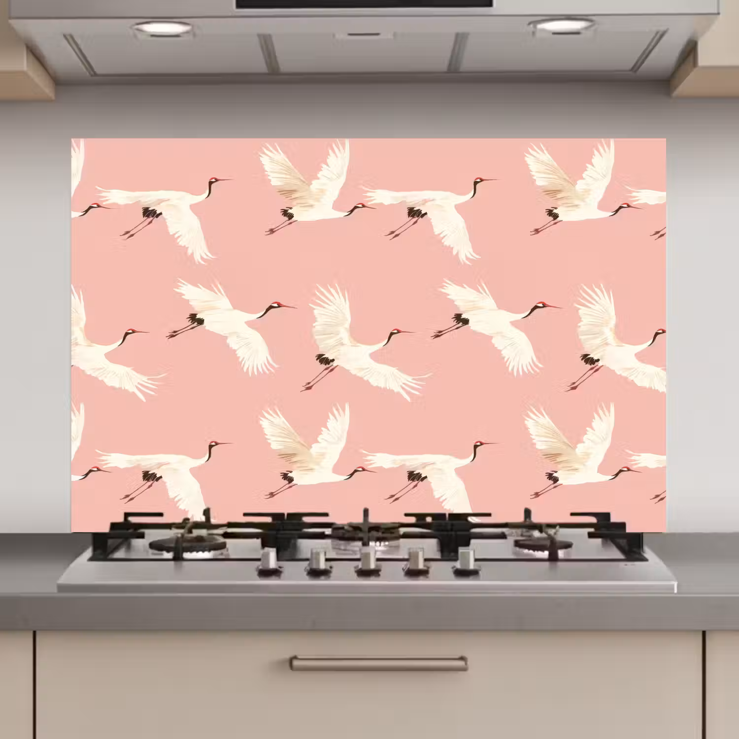 Modern - Kraanvogels - Roze keuken achterwand spatscherm klein 900 -3d_website