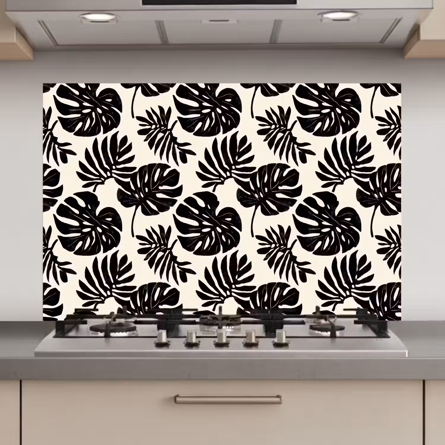 Modern - Monstera - Zwart keuken achterwand spatscherm klein 900 -3d_website
