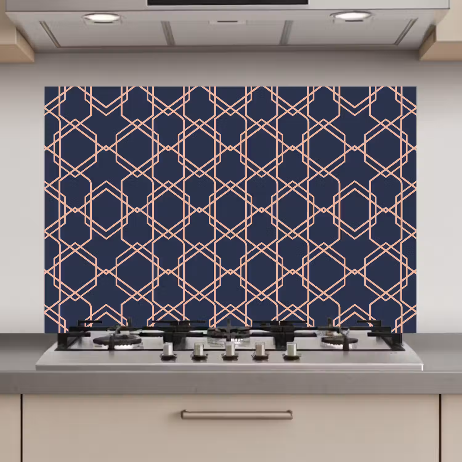 Modern - Patroon - Donkerblauw - Roze keuken achterwand spatscherm klein 900 -3d_website