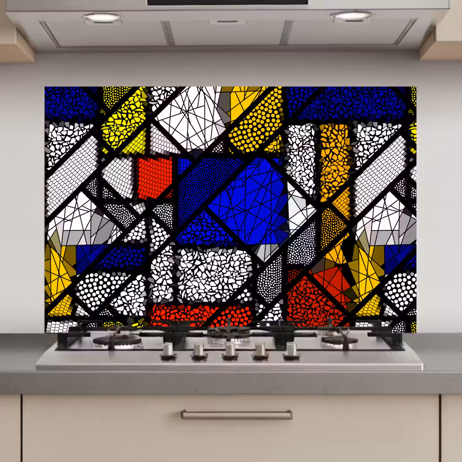 Mondriaan - Glas in lood - Oude Meesters - Kunstwerk - Abstract - Schilderij keuken achterwand spatscherm klein -3d_website