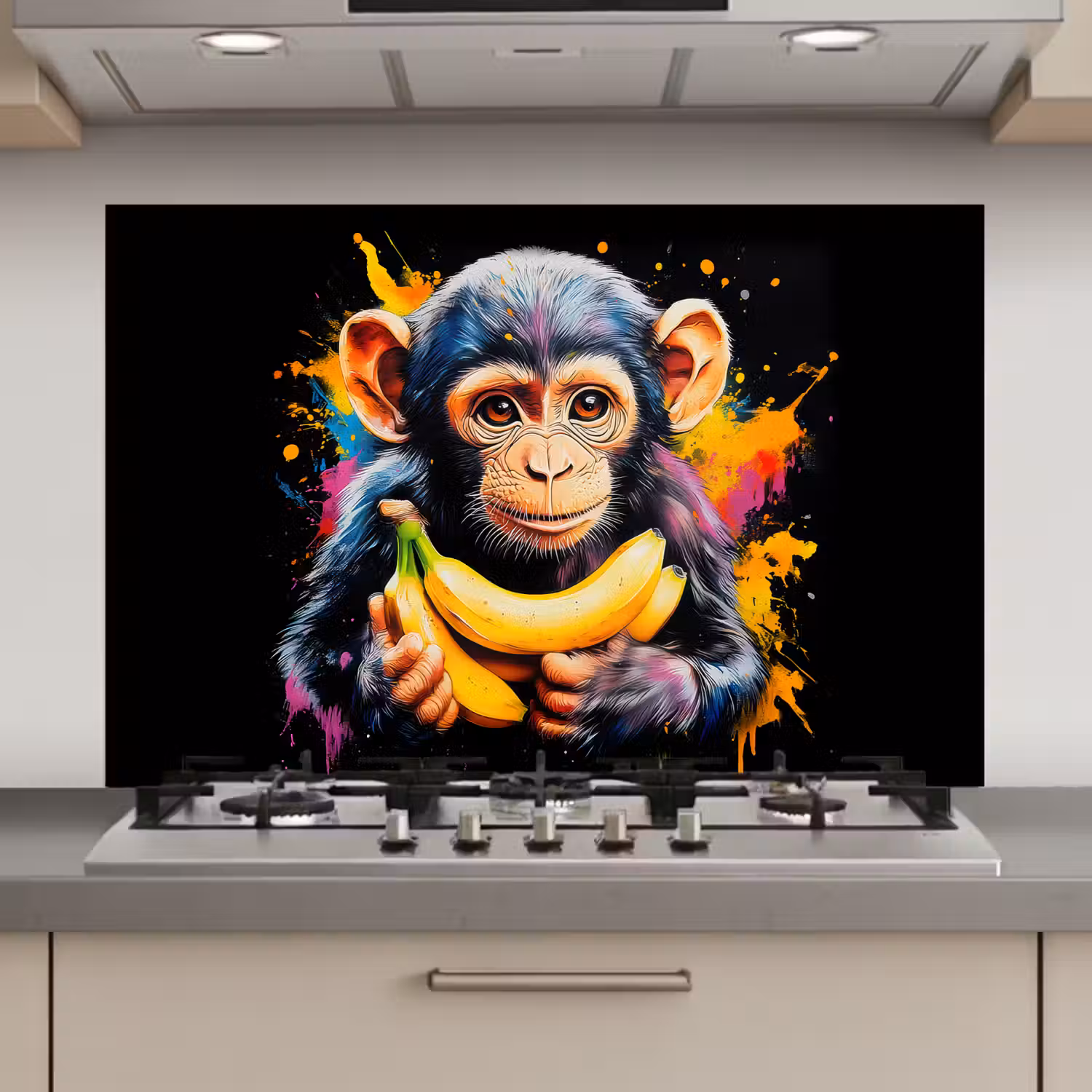 Aap - Graffiti - Kleurrijk - Bananen - Modern keuken achterwand spatscherm klein -3d_website