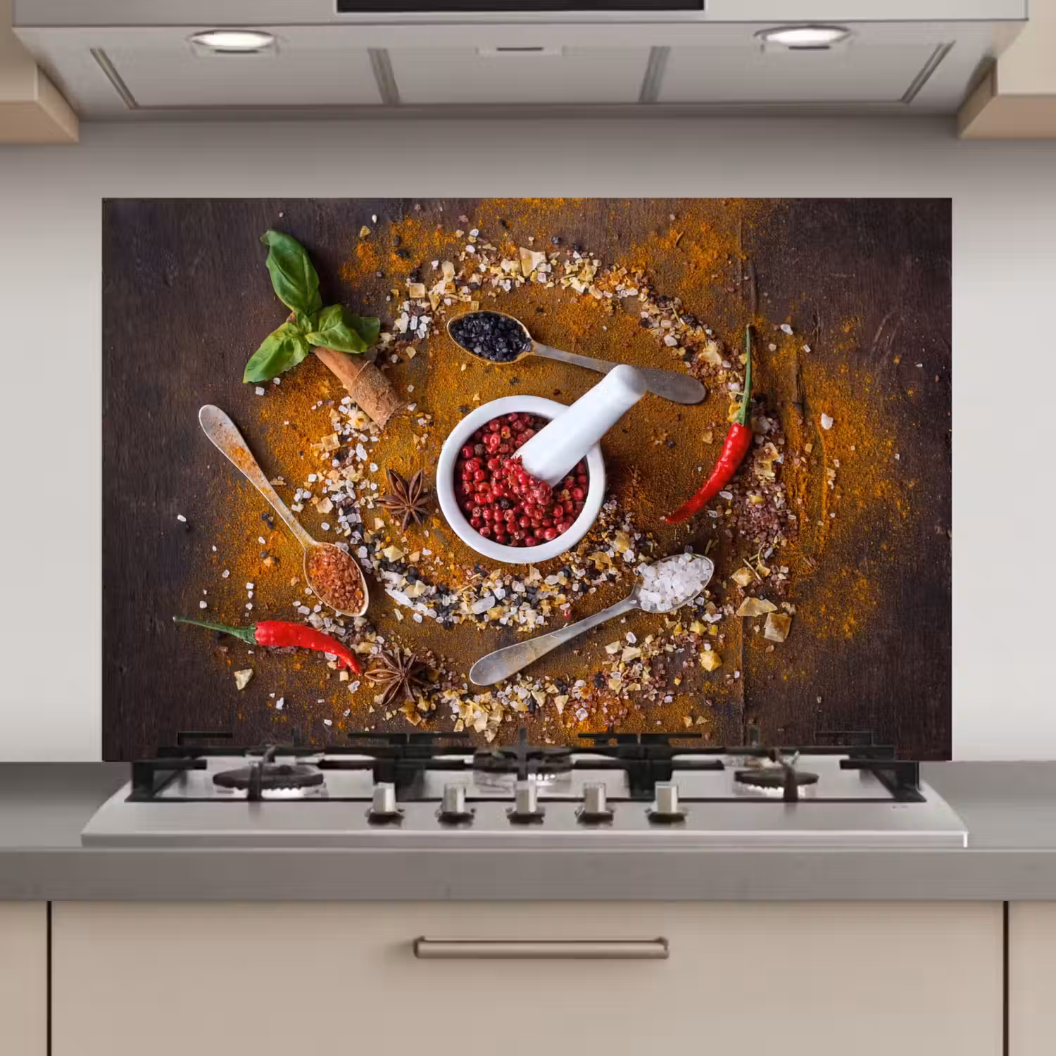 Vijzel - Kruiden - Lepels - Specerijen - Bruin - Peper keuken achterwand spatscherm klein -3d_website