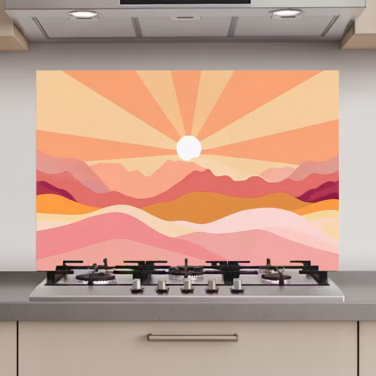 Bergen - Abstract - Zonnestralen - Roze keuken achterwand spatscherm klein -3d_website