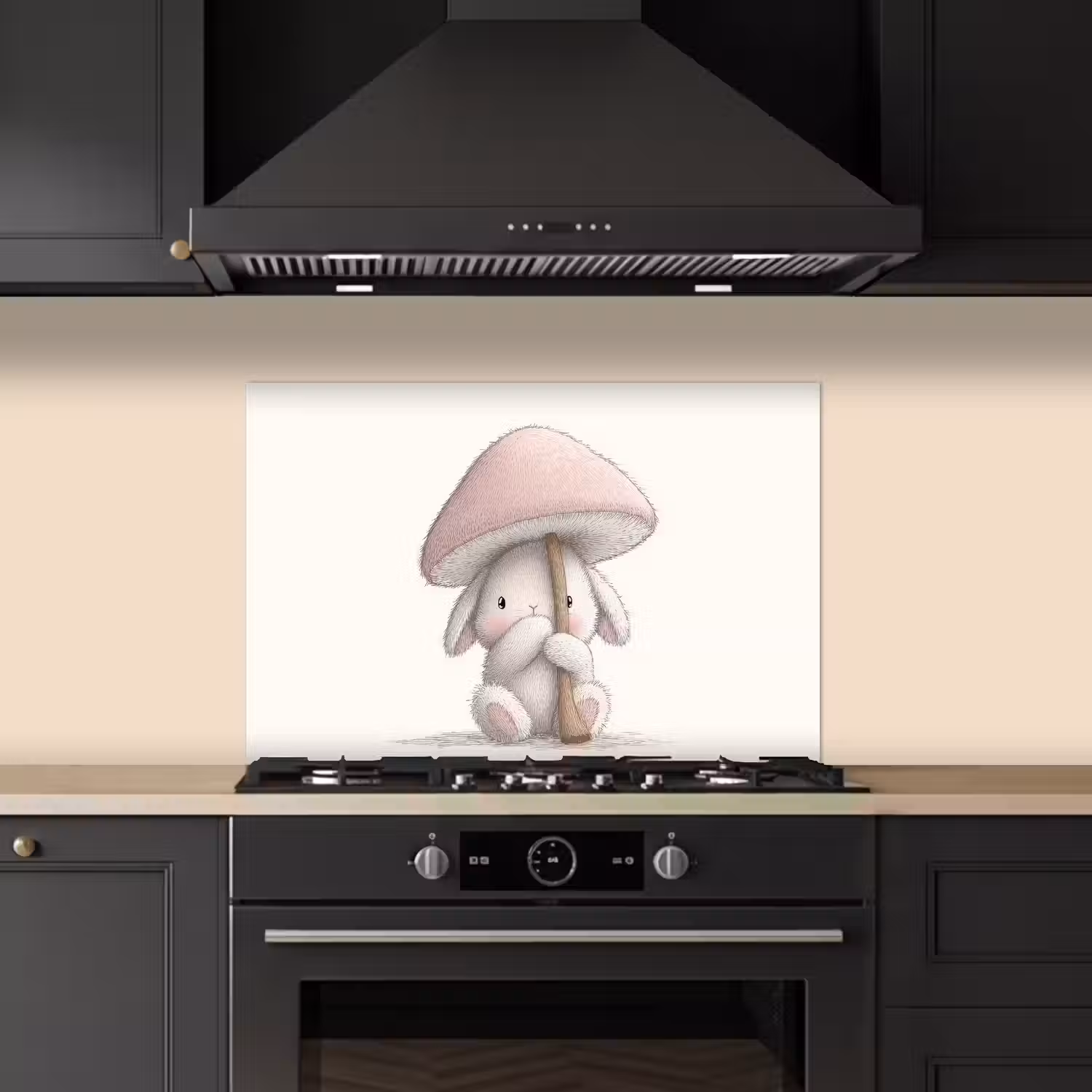 Paddenstoel - Konijn - Roze keuken achterwand spatscherm klein -sfeer1