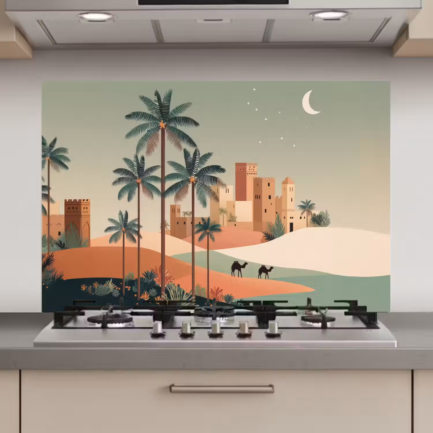 Nachtlandschap - Kamelen - Sterren - zandduinden keuken achterwand spatscherm klein -3d_website