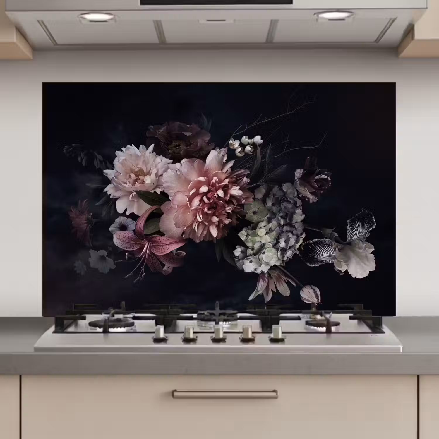 Nachtelijk Bloemenarrangement keuken achterwand spatscherm klein -3d_website